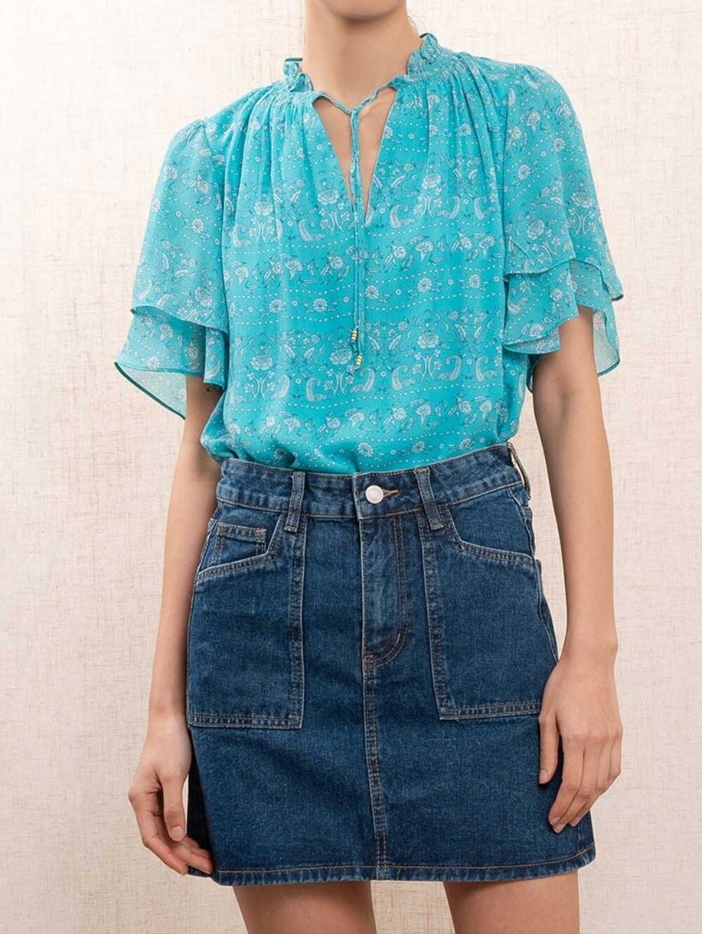 Vanessa Bruno Stelie Blouse Short Sleeve Medium Size 38 Paisley Feminine
